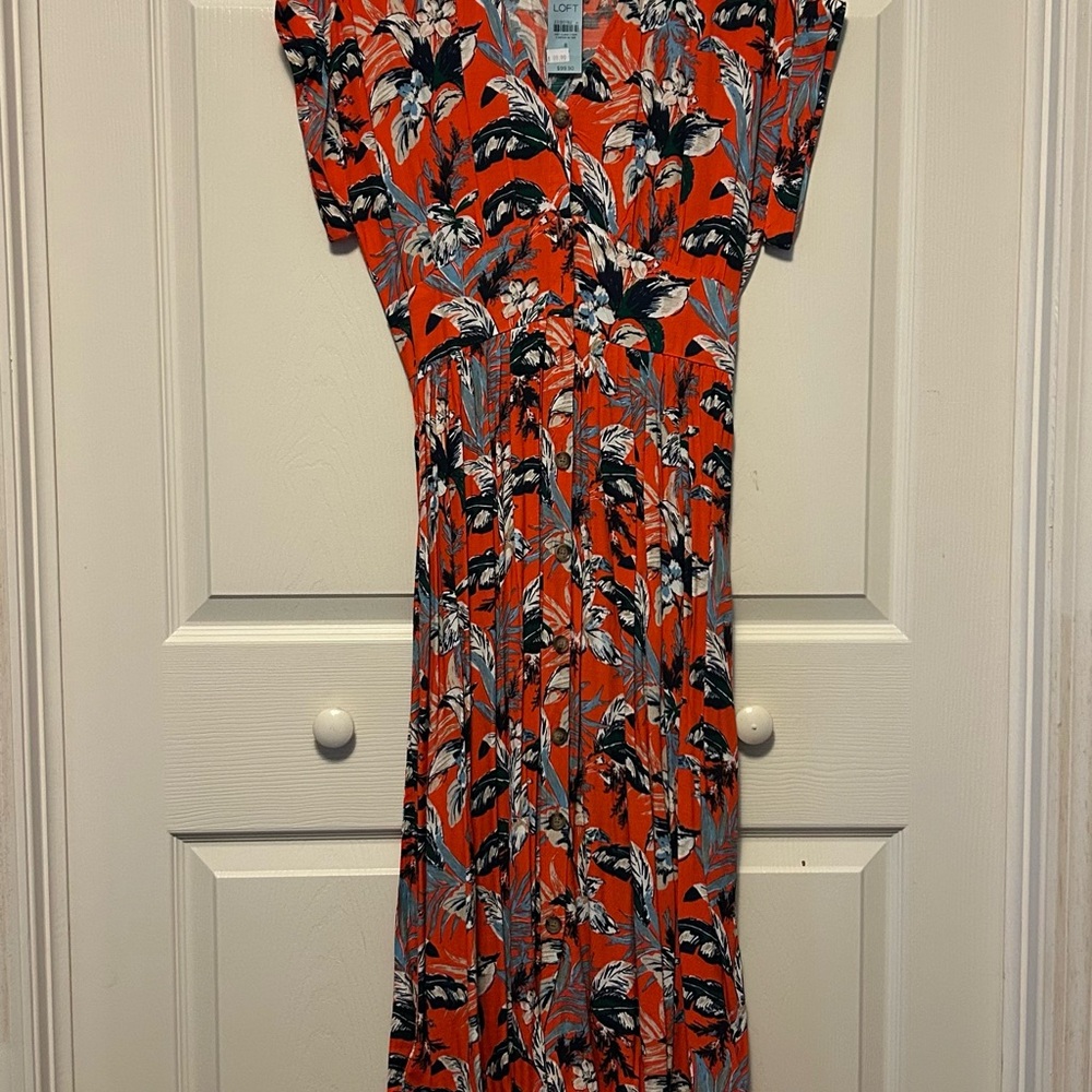 LOFT Floral Print Dress - Red and Black